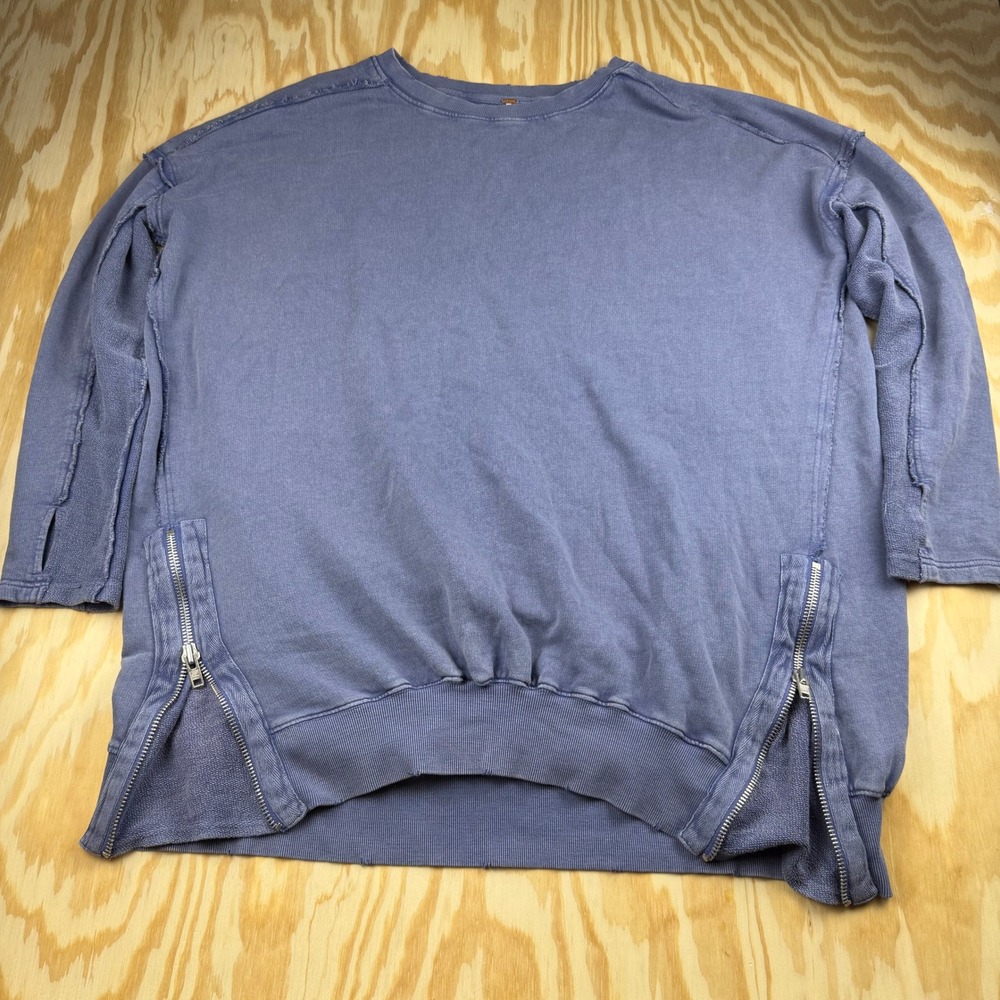 Free People Blue Oversized Side Zip French Terry Sweatshirt Pullover